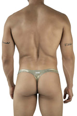 Shiny metallic gold clever 2063 diamond thong with sleek minimalist design and small brand tag at the back