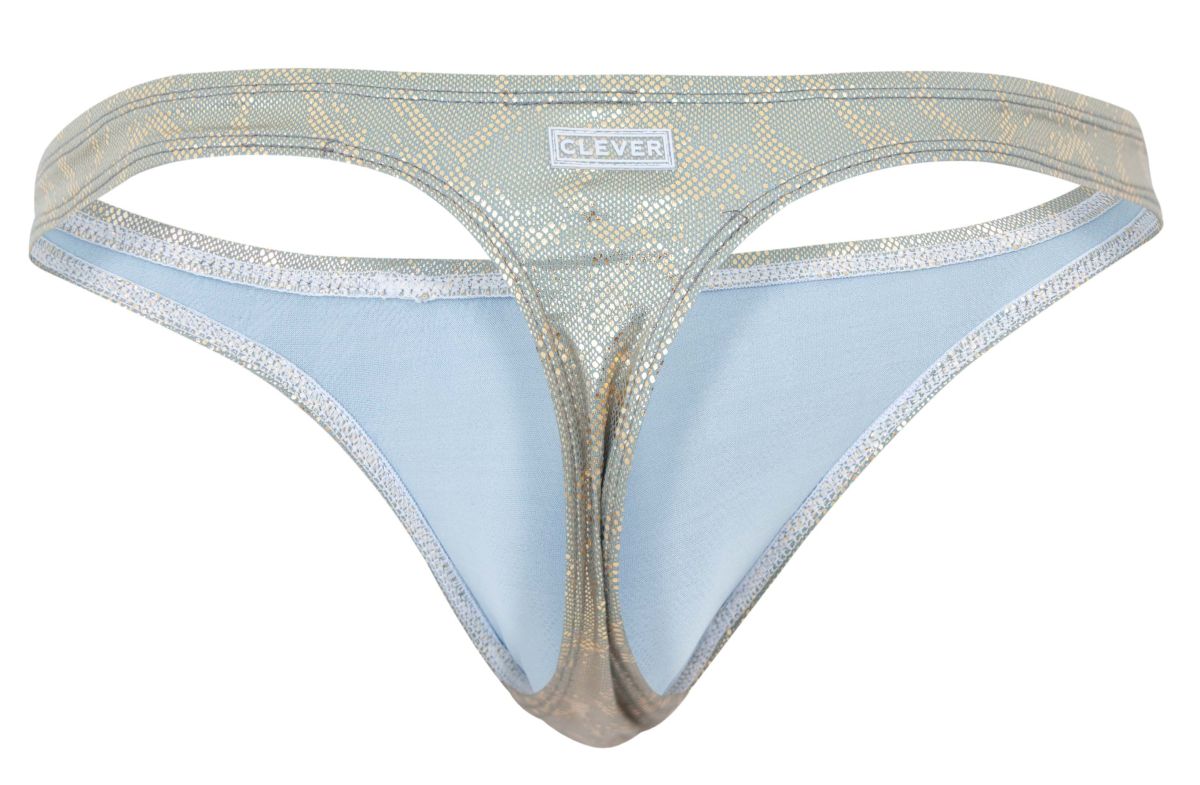 Silver metallic snake-scale patterned thong with light blue lining from Clever 2063 diamond thongs gold color collection