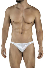 White lace thong with subtle diamond pattern in silver color from clever 2063 collection shown from front view