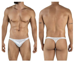 White lace Clever 2063 diamond thong in silver with a subtle patterned design shown from the back side