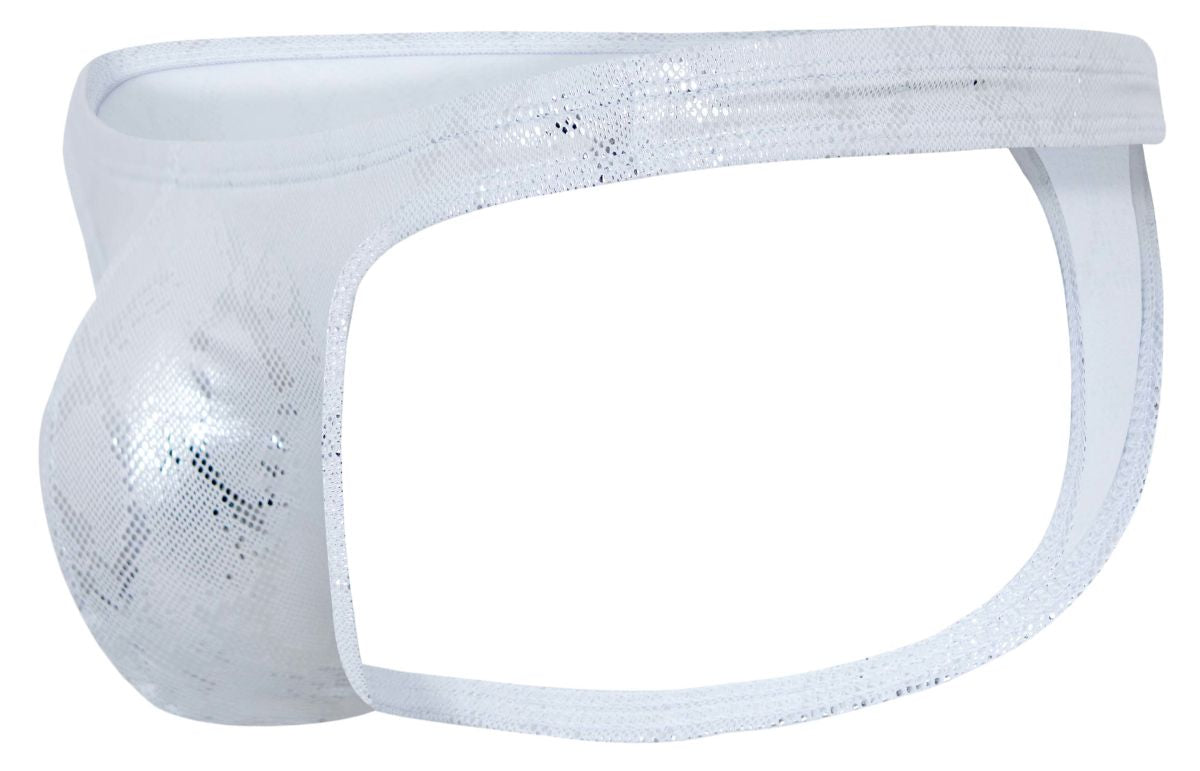 White sequined mesh briefs with shiny glittery texture and snug fit from clever 2063 diamond thongs silver collection