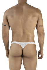 White lace thong clever 2063 diamond thongs in silver with subtle pattern and thin supportive straps shown from the front