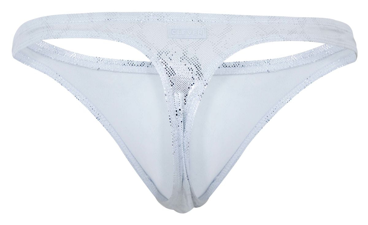 White lace thong clever 2063 diamond thongs color silver with silver glitter detailing and subtle mesh pattern