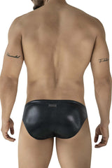 Black textured leather clever 2065 gorgona swim briefs with subtle sheen and small brand tag at the waistband
