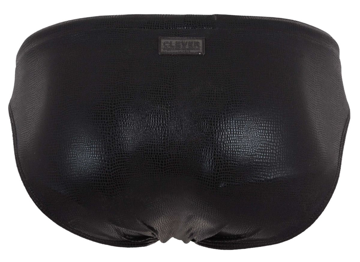 Black clever 2065 gorgona swim briefs with subtle crocodile texture and small rectangular brand tag at waistband