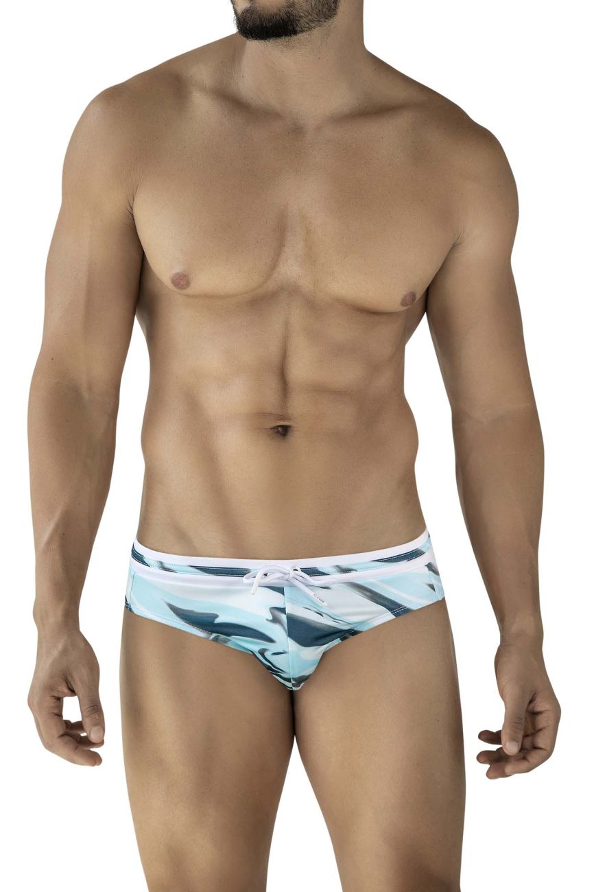 Blue and white patterned clever 2067 baru swim briefs with drawstring waistband for swimming and beachwear