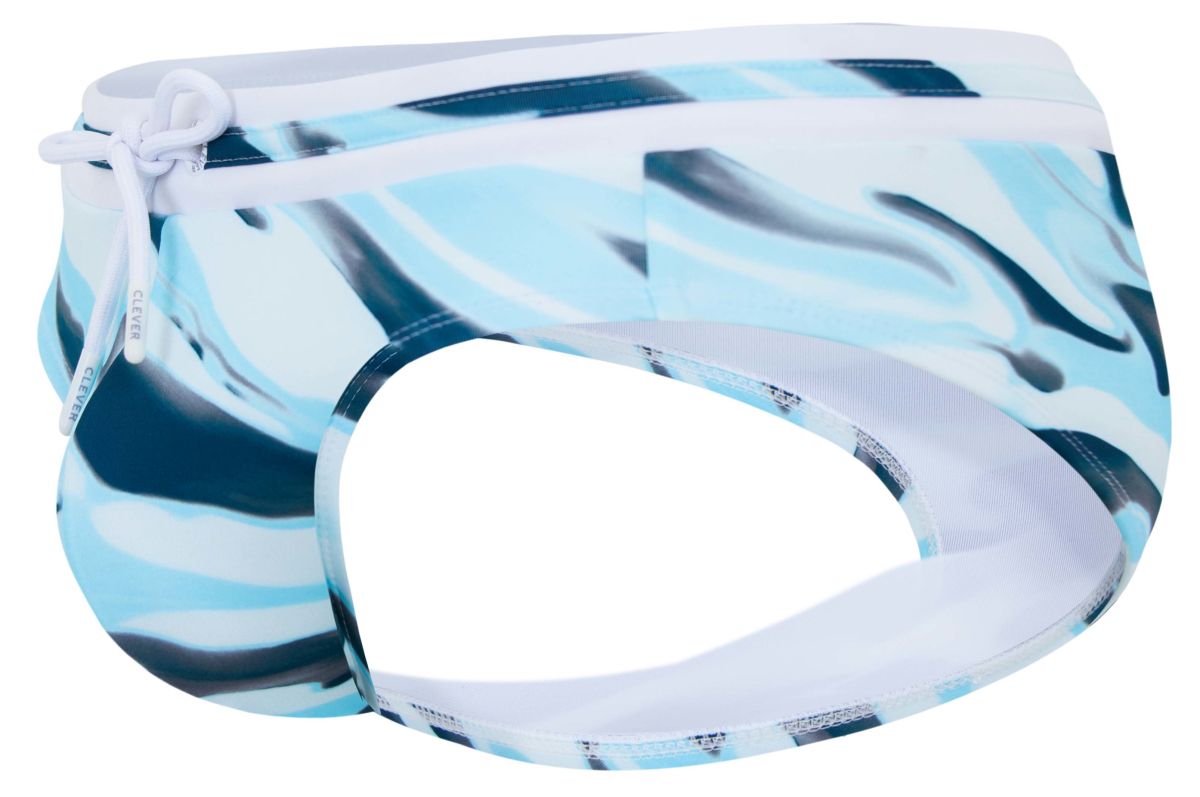 Clever 2067 baru swim briefs in blue with a blue and white patterned drawstring waistband for swimming