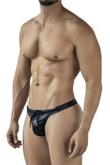 Black shiny latex briefs with drawstring waistband from clever 2071 gorgona swim thongs collection