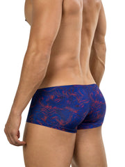 Clever 26027 helion blue swim trunks featuring blue and red tropical leaf pattern for dynamic comfort and bold style