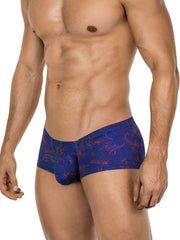Blue and red tropical leaf-patterned clever 26027 helion trunks men’s briefs with dynamic comfort and bold style