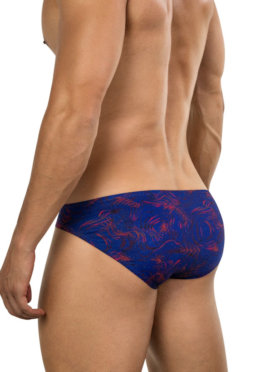 Men’s briefs clever 26029 helion bikini in vibrant blue with blue and red tropical leaf pattern for comfortable wear