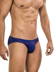 Clever 26029 helion bikini vibrant blue color blue men’s briefs with blue and red patterned sleek form-fitting design