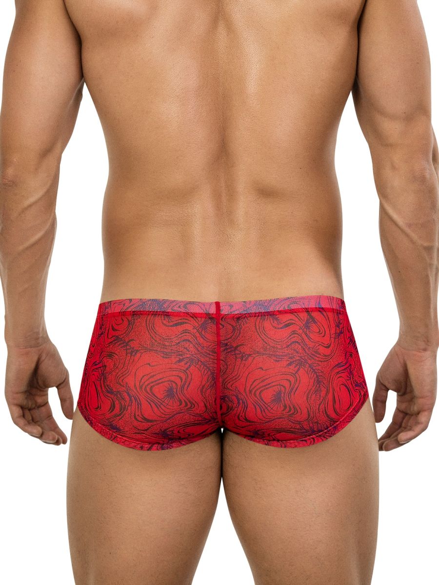 Red sheer briefs with black swirling pattern from Clever 26032 Calipso trunks offer bold sophistication