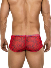 Red sheer briefs with black swirling pattern from Clever 26032 Calipso trunks offer bold sophistication