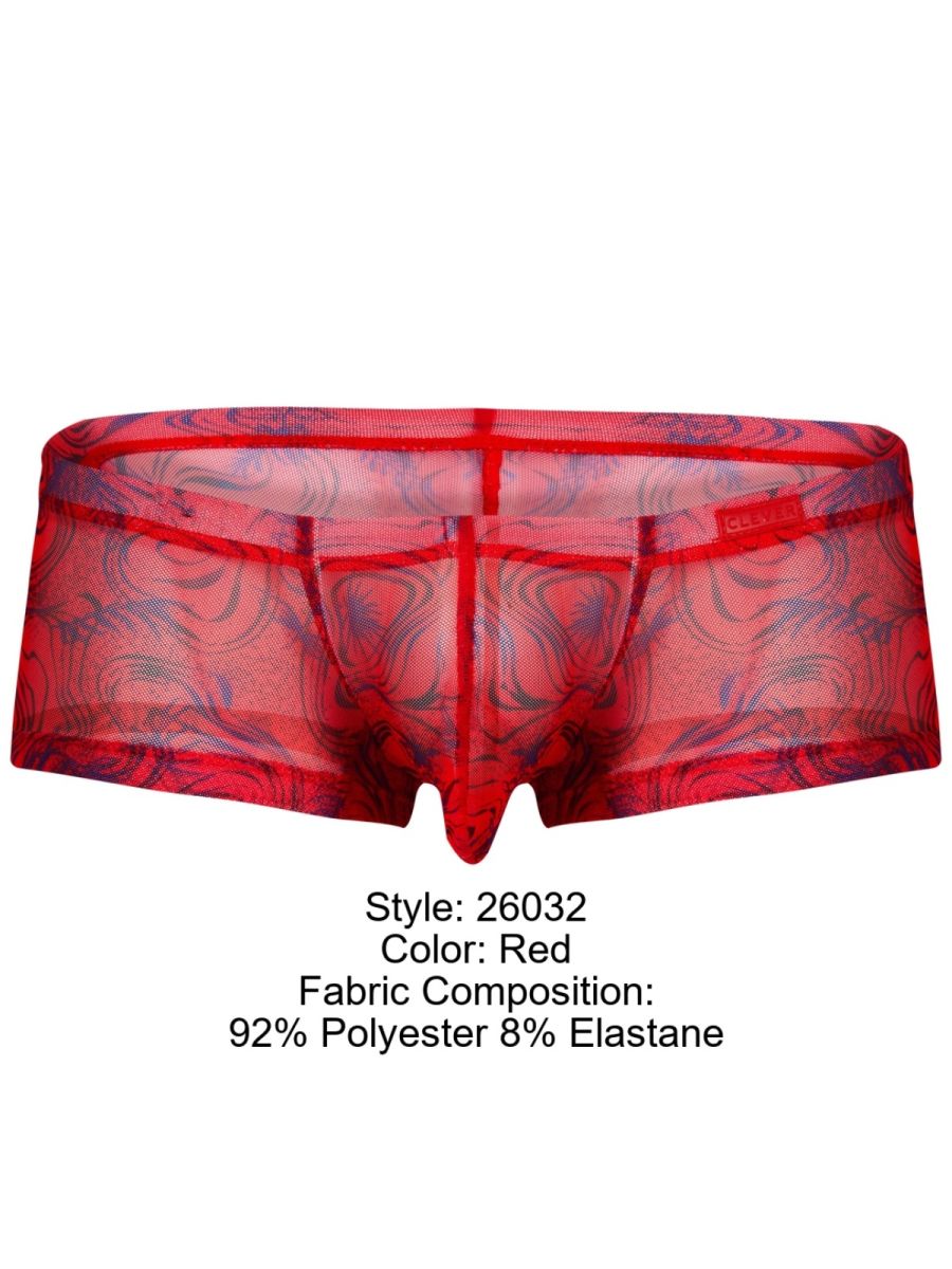 Red clever 26032 calipso trunks sheer mesh briefs with blue purple swirl pattern made of polyester elastane