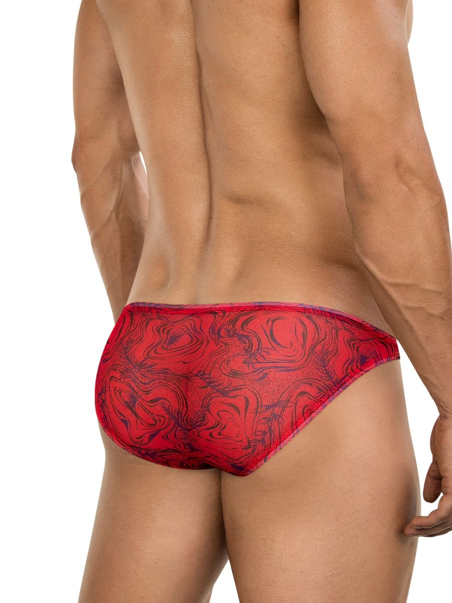 Clever 26034 calipso bikini men’s briefs in red with bold black marbled pattern for modern style and comfort