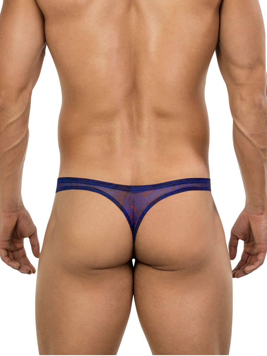 Navy blue sheer mesh thong with solid band from clever 26037 calipso thongs emphasizing bold sensuality