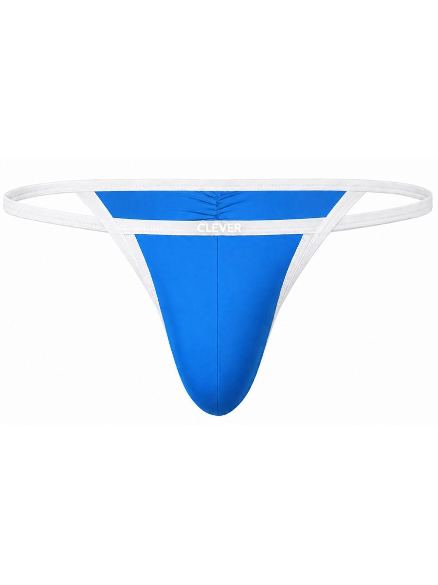 Clever Moda turquoise briefs with white trim and waistband featuring the brand logo.