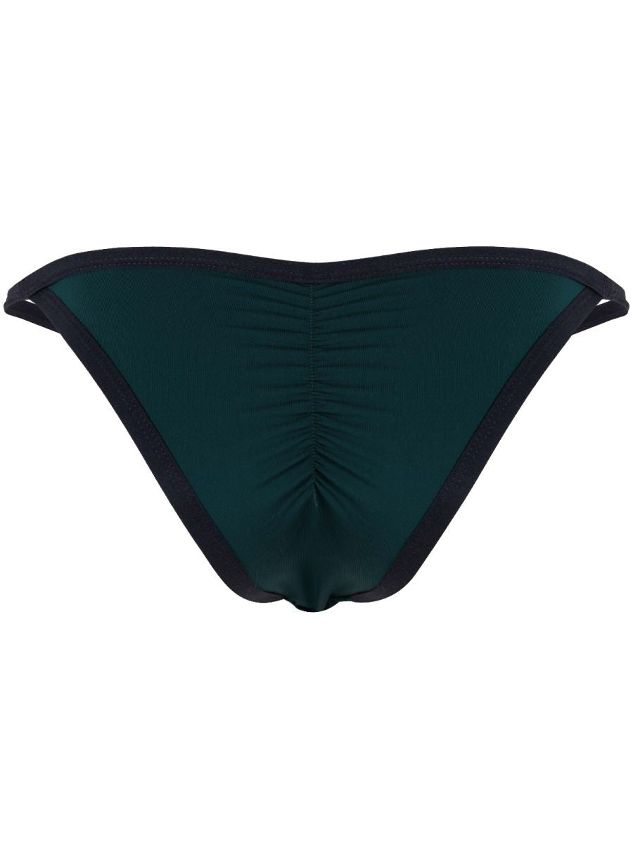 Clever Moda Boreas petrol blue men's briefs with ruched center back seam and dark trim.