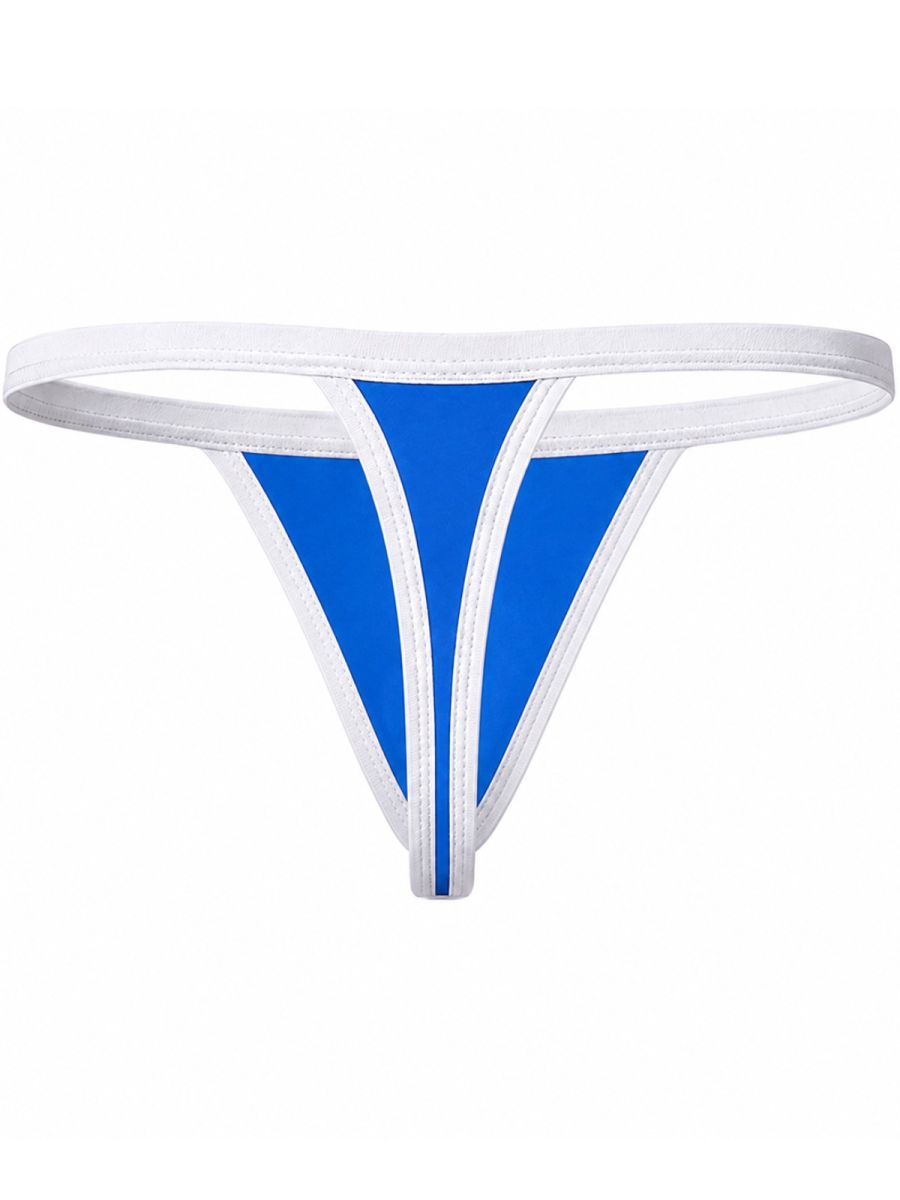 Clever Moda turquoise thong with white trim and minimalist strap design.