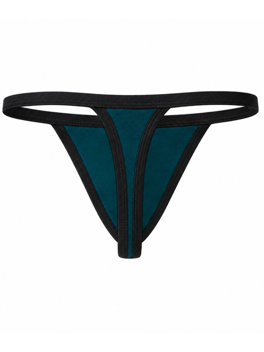 Clever Moda petrol blue men's thong with black trim and a contoured front pouch.