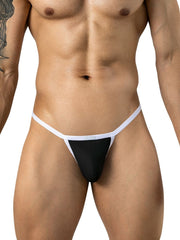 Clever Moda black thong with white trim worn by a man.