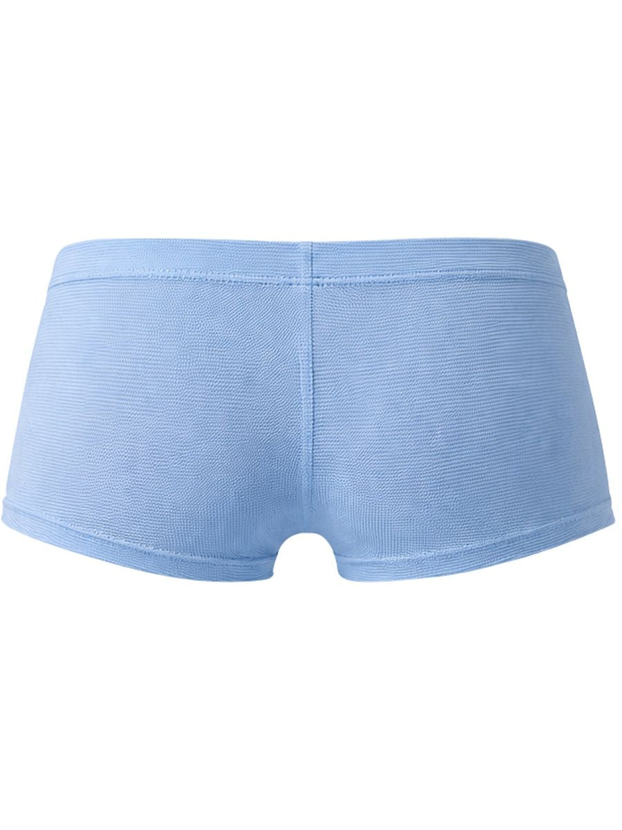 Light blue textured men's trunks shown from the back.