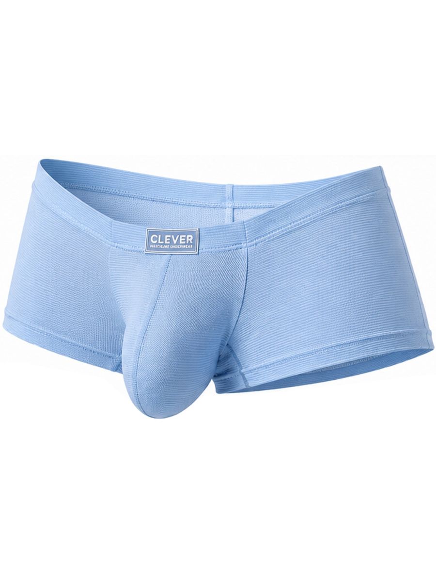 Light blue Clever Moda Cronos trunks featuring a textured fabric and a small brand logo on the waistband.