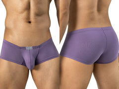 Clever Moda lilac trunks with front and rear views, featuring textured fabric and a small logo tag.