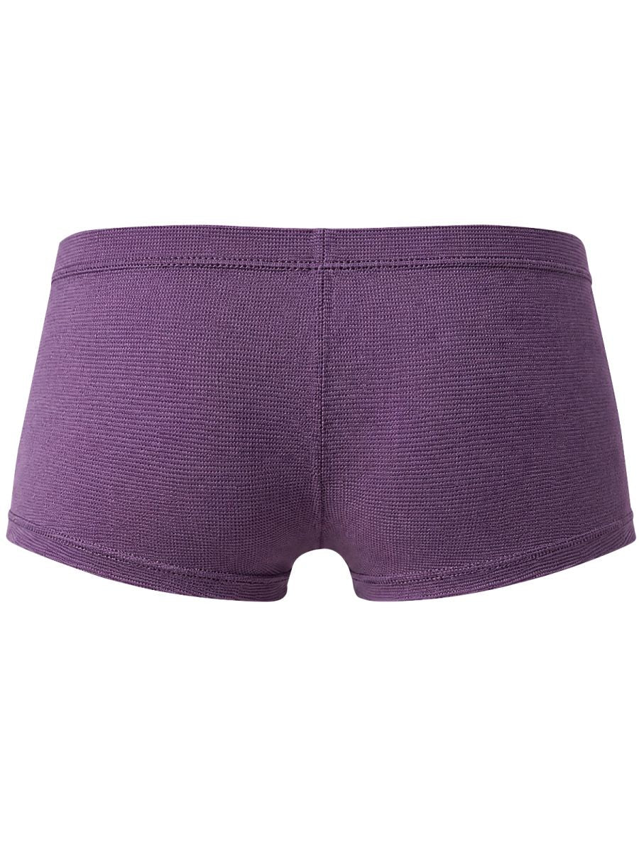 Clever Moda lilac men's trunks shown from the back, featuring a textured knit fabric and solid color design.