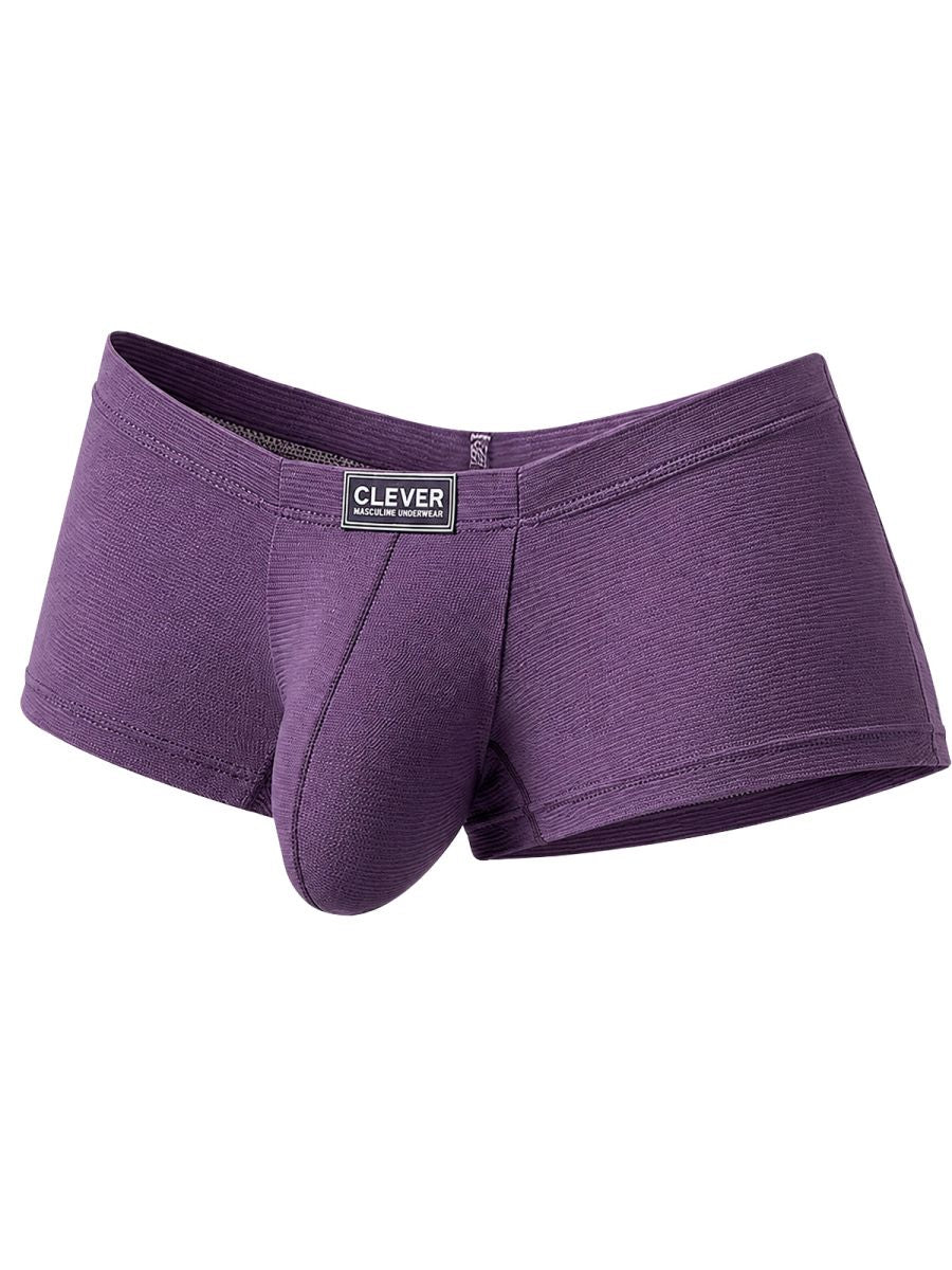 Lilac textured men's trunks with a branded Clever waistband label, displayed against a white background.