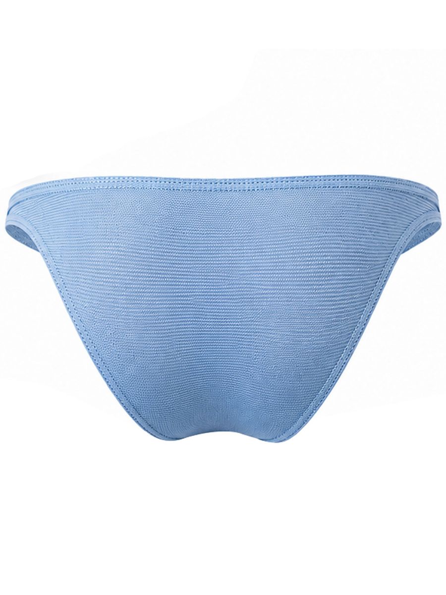 Rear view of Clever Moda light blue Cronos brief underwear with subtle horizontal texture.