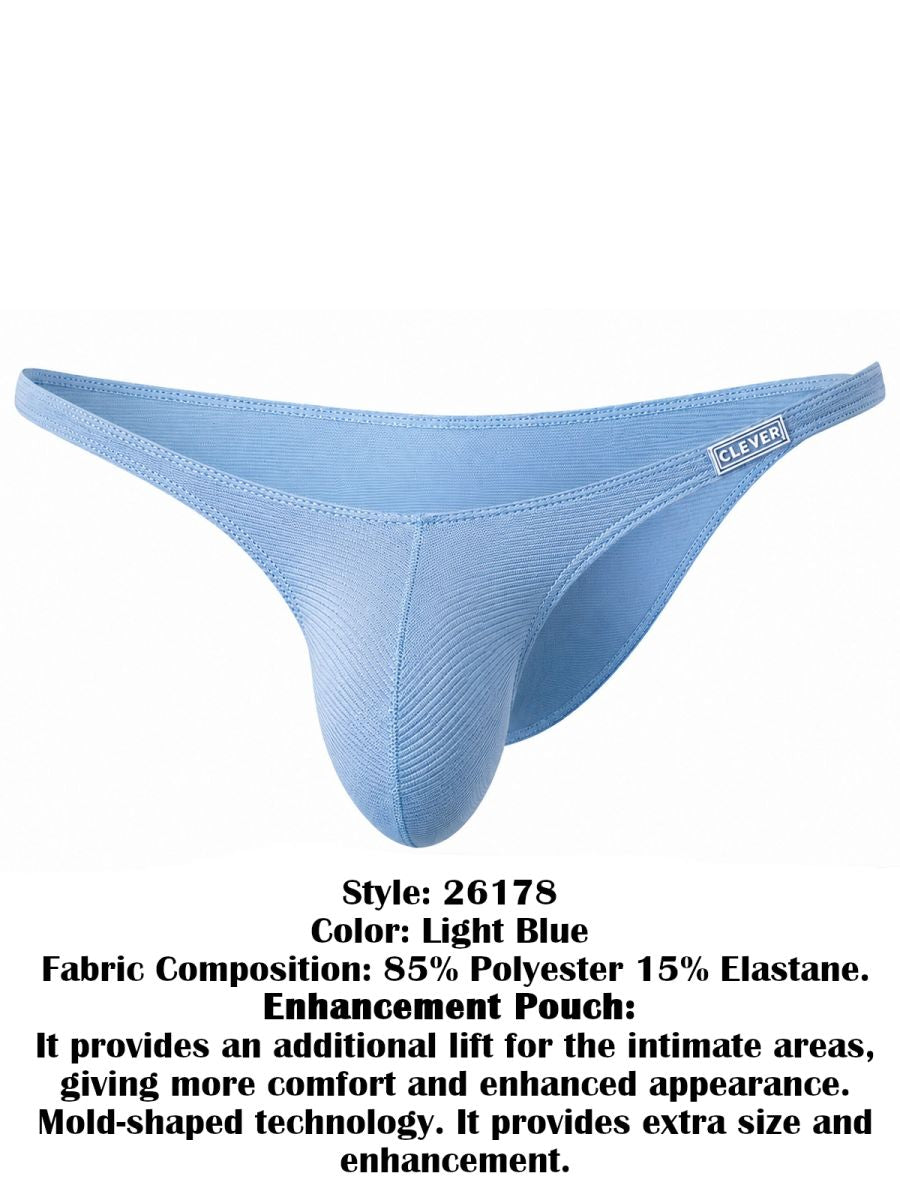 Clever Moda light blue Cronos briefs with subtle ribbing and a small brand tag on the hip.