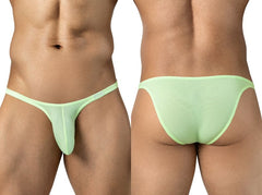 Clever Moda neon green Cronos briefs, shown from front and back on a male model.