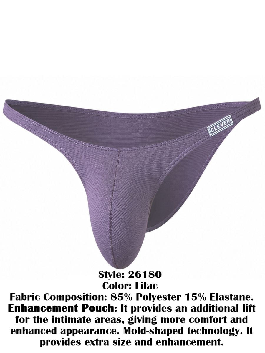 Clever Moda lilac men's brief underwear with a textured fabric and a branded tag on the waistband.