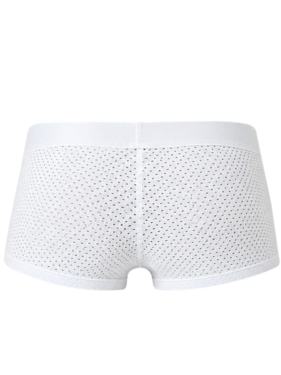 Clever Moda 26181 white men's mesh trunks shown from the back.