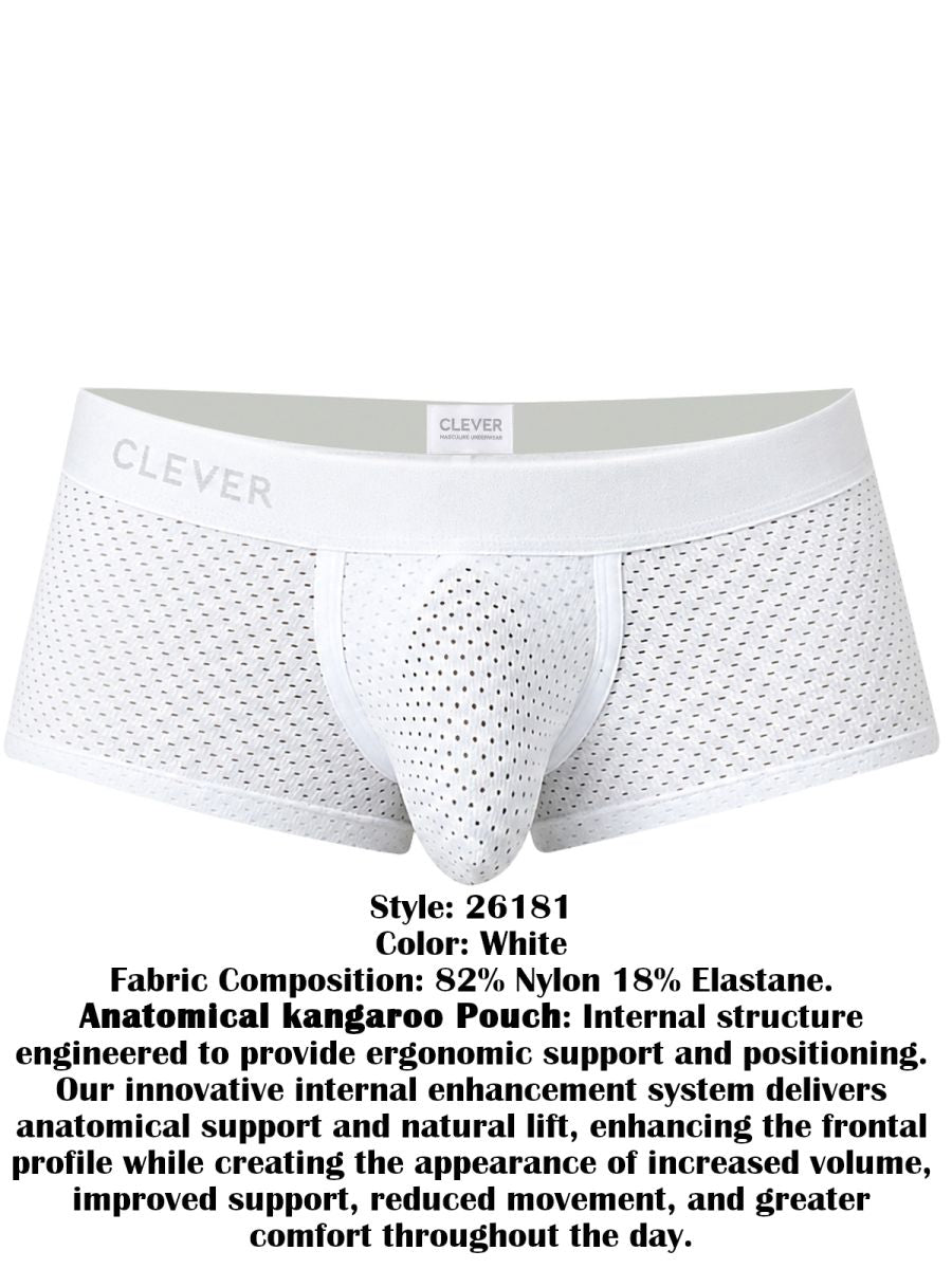 White mesh men's Ulises trunks with a wide branded waistband and contoured pouch.