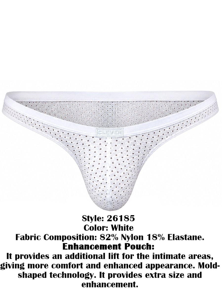 White mesh Clever Moda Ulises briefs with thin waistband and small front logo tag.