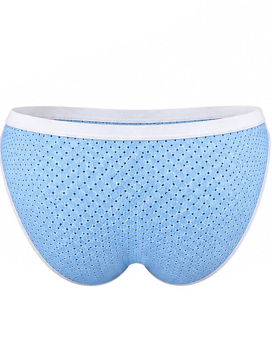 Light blue mesh briefs with white waistband and trim.