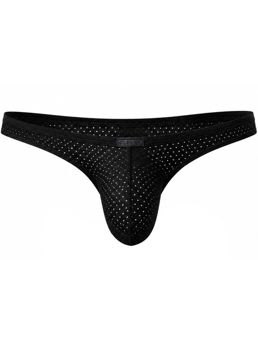 Clever Moda black mesh Ulises briefs with a small front logo patch.