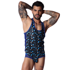 Dog Blue Tank on model by Gigo Underwear