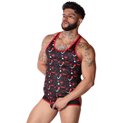 Dog Red Tank on model by Gigo Underwear
