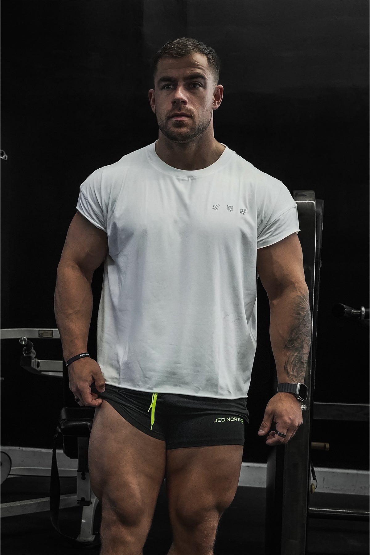 Jed North Oversized Raw-Cut Cropped T-Shirt für Herren – Weiß