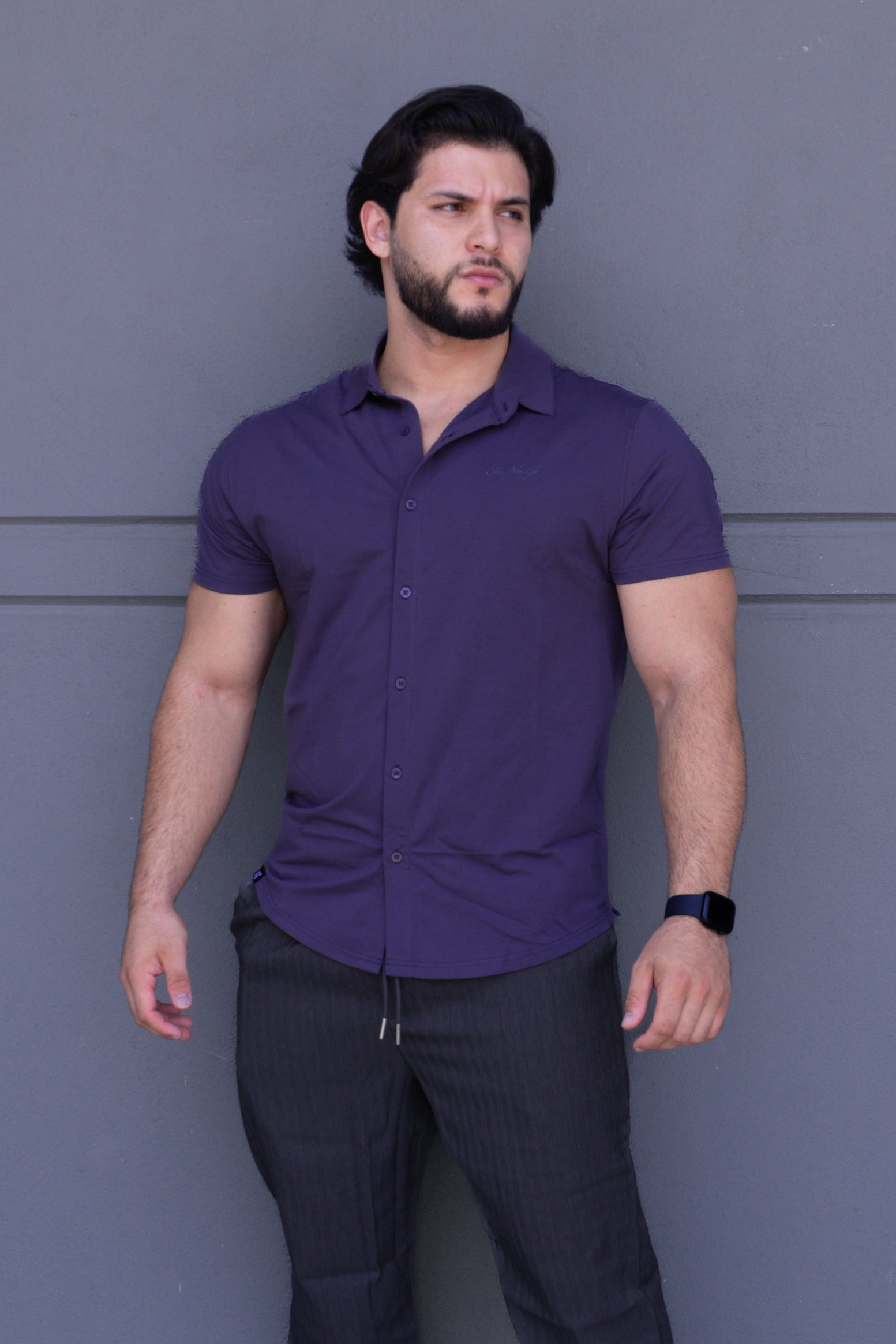 Jed North Men's Muscle-Fit Stretch Short Sleeve Shirt  - Navy Blue