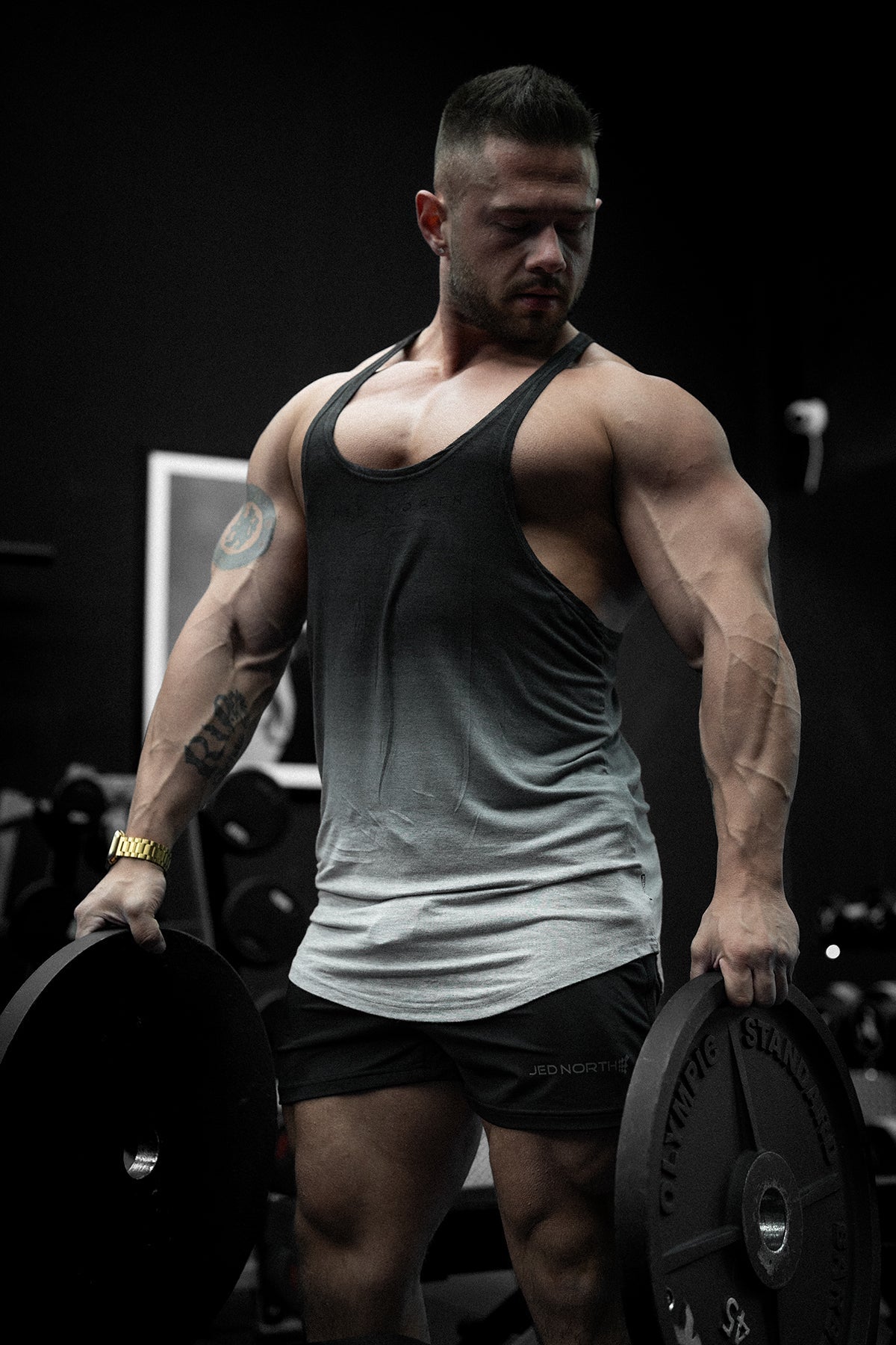 Jed North Herren Classic Bodybuilding Racerback Stringer - Grau Ombré