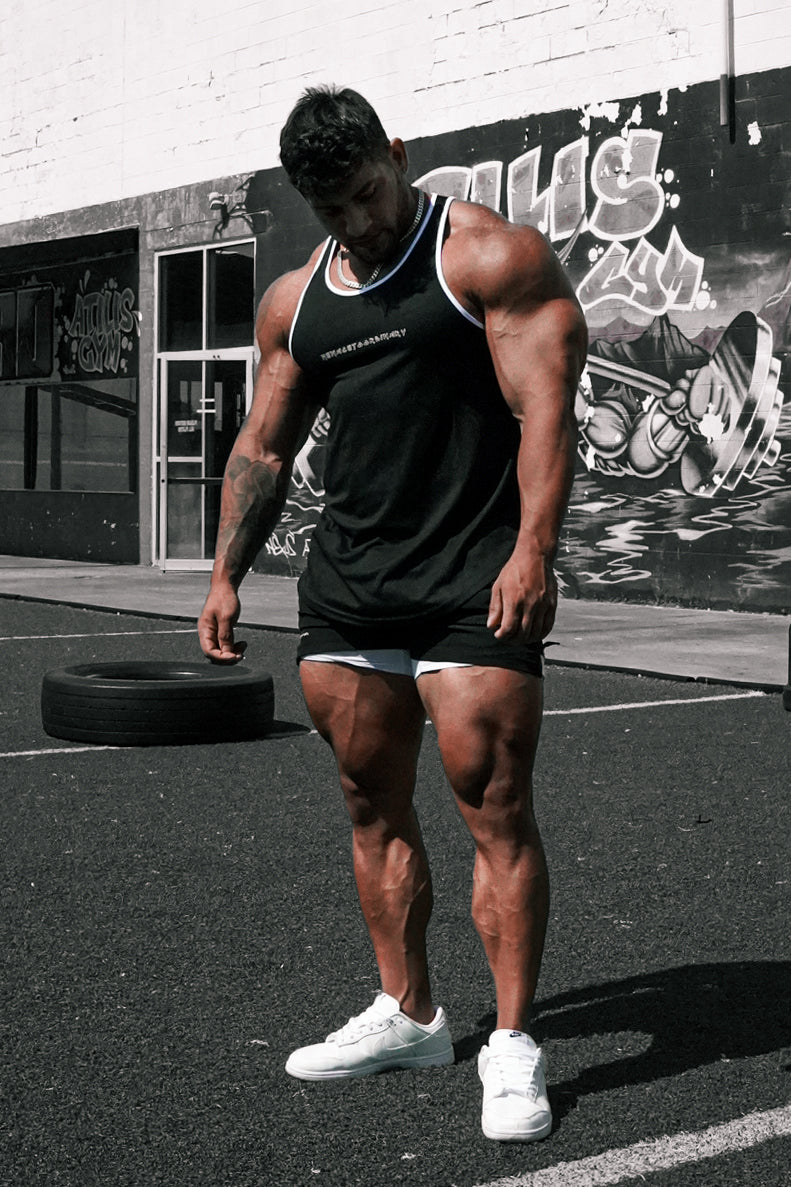 Débardeur de musculation à séchage rapide pour homme Jed North - Noir avec bordure blanche