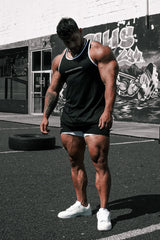 Débardeur de musculation à séchage rapide pour homme Jed North - Noir avec bordure blanche