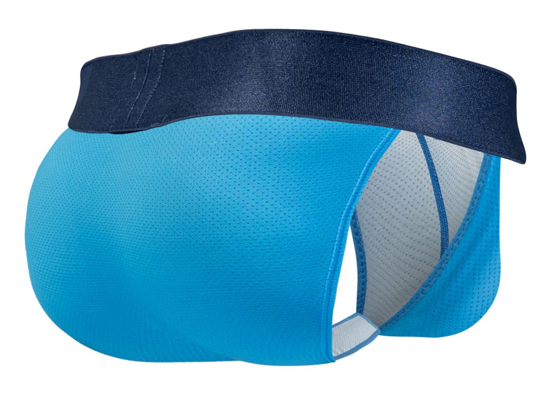Ergo wear ew1821 max bold se bikini briefs in river blue mesh with navy elastic waistband for athletic use
