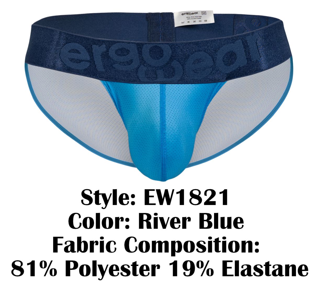 ErgoWear ew1821 max bold se bikini briefs in river blue with supportive ergonomic design and breathable mesh panels