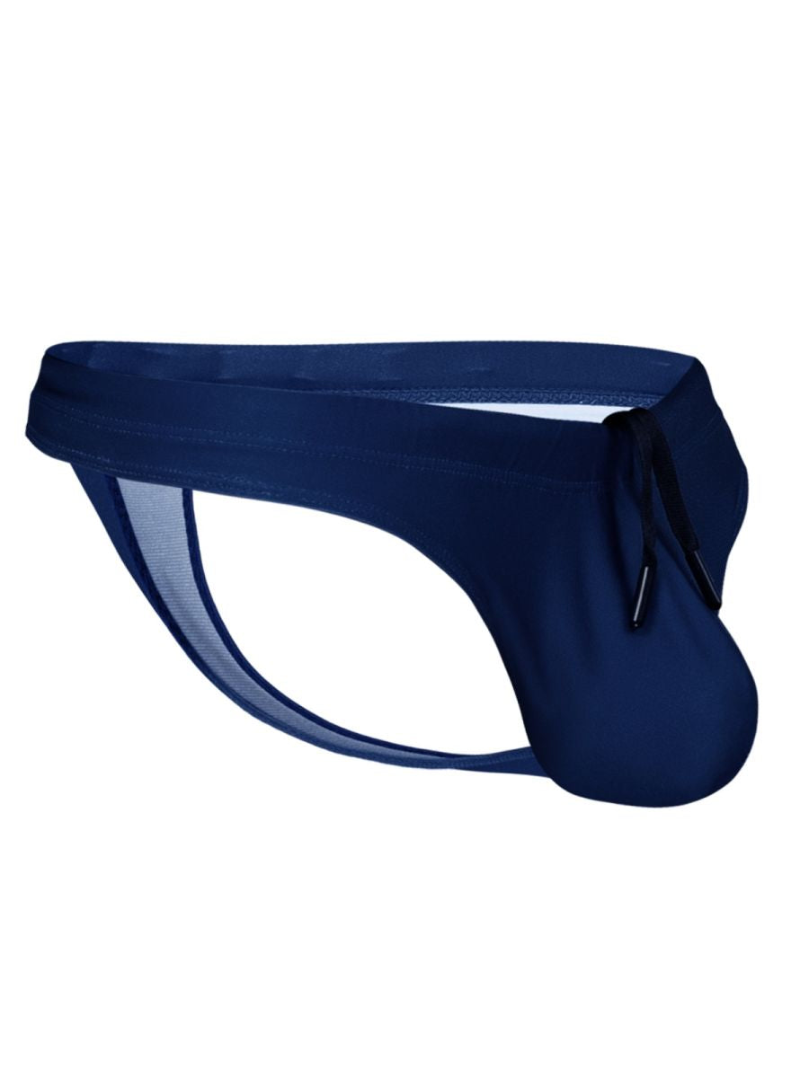 Navy blue ergoWear ew1832 x4d sw swim thongs with solid front mesh fabric and adjustable drawstring waist